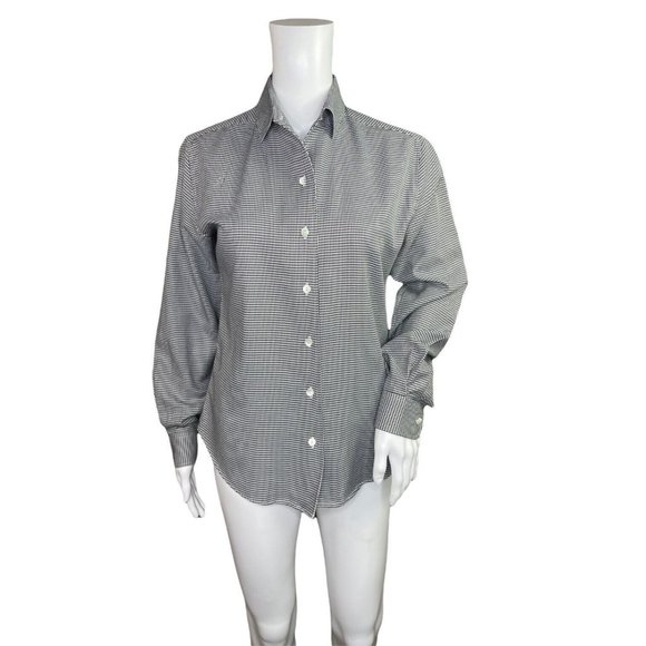 Faconnable Black White Houndstooth Check Long Sleeve Button Up Top Size Small - Picture 1 of 8